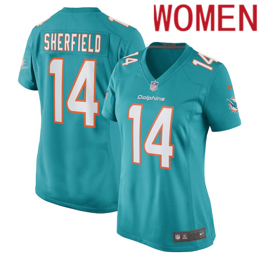 Women Miami Dolphins 14 Trent Sherfield Nike Aqua Game Player NFL Jersey